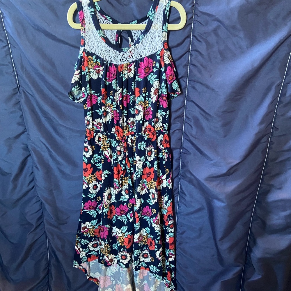 Paper Doll Navy Floral Dress with Lace Accents